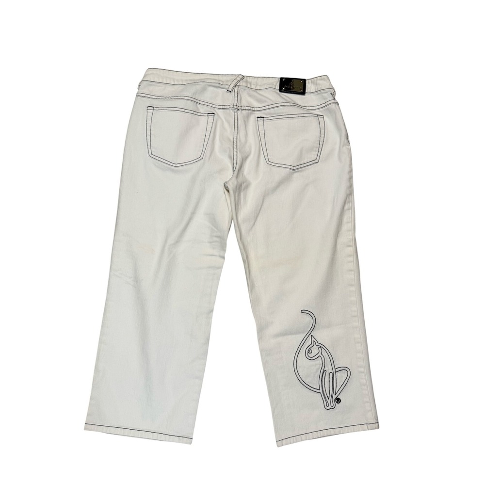 Baby Phat Jeans Womens 13 White Capri Pants Contrast Stitch Embroidered Y2K Cat